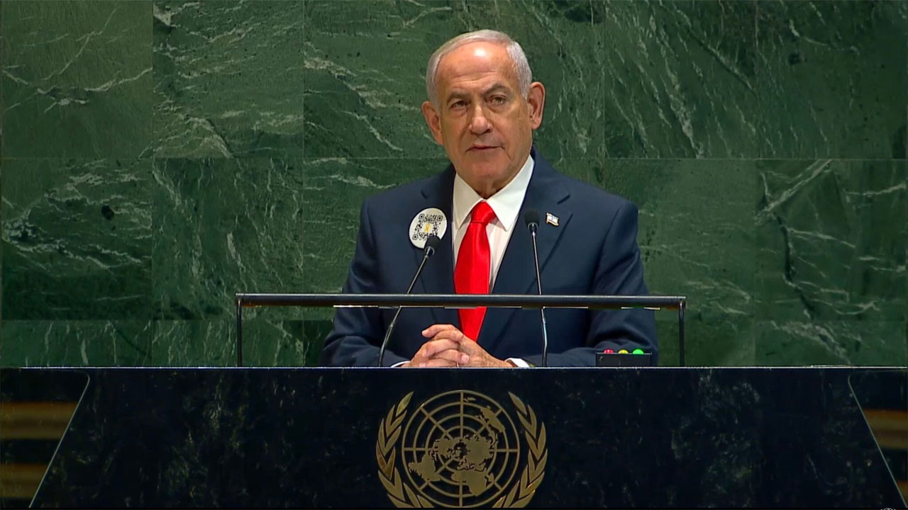 Empty UN conference room as Netanyahu begins speech